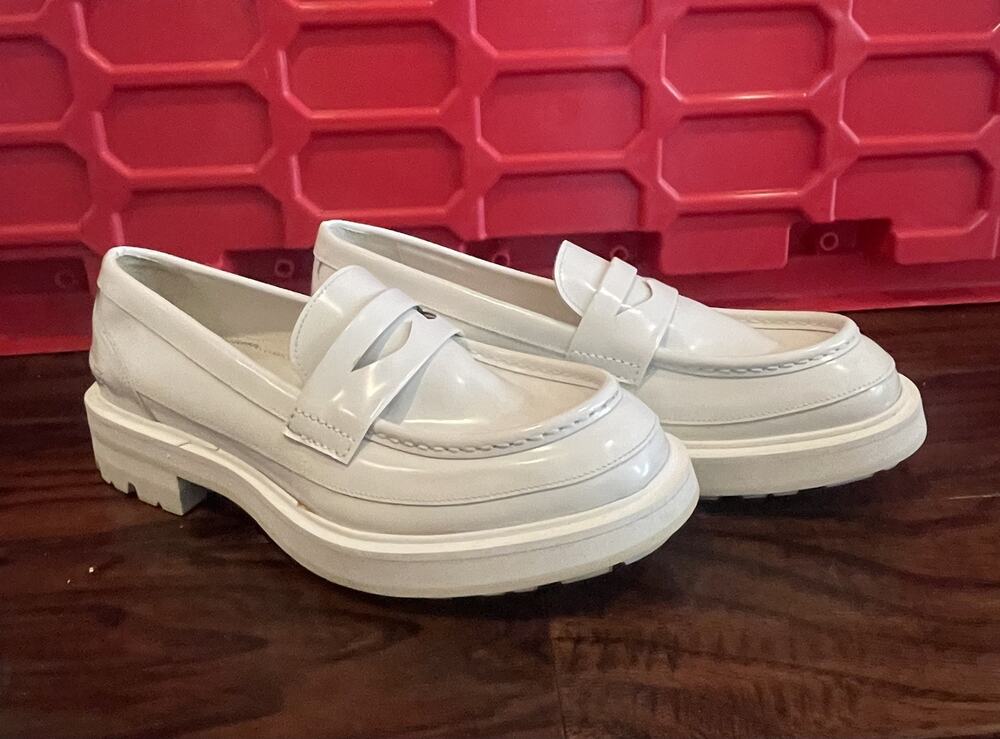 $1,495 NEW Alexander McQueen White Leather Tread Penny Loafers Platform 43(10)